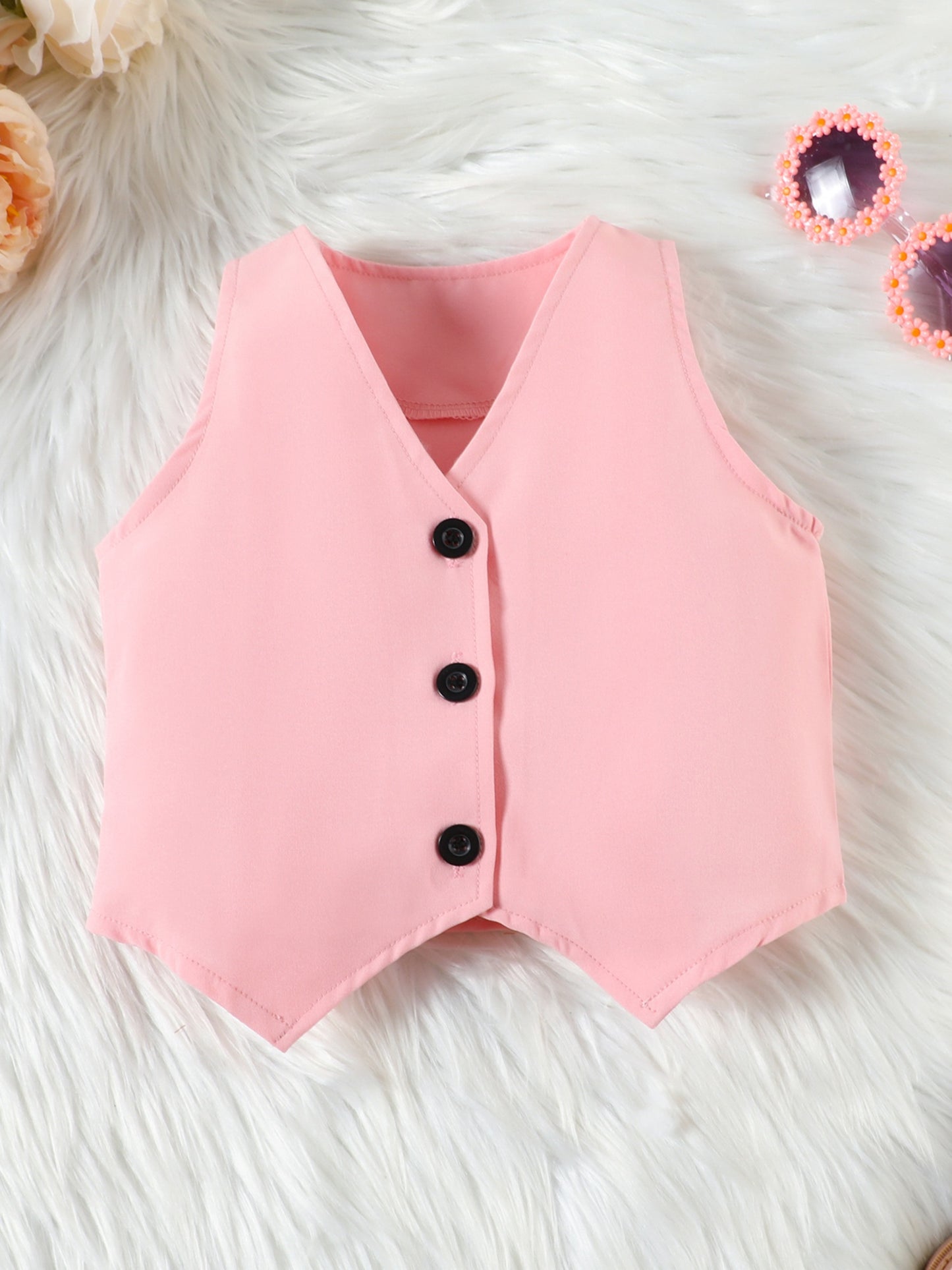 Girl Summer Set V-Neck Sleeveless Button-up Vest Cami Pleated Skirt Hat 4pcs Outfits, for Outdoor