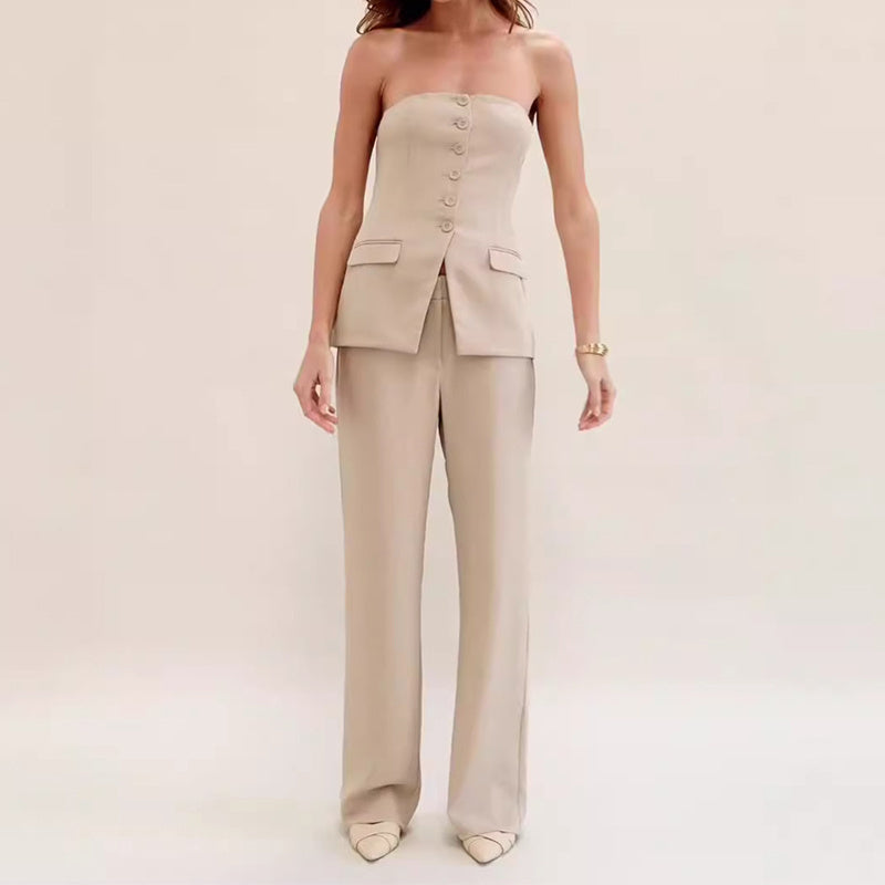 Top And Straight Pants Women's Trousers Set