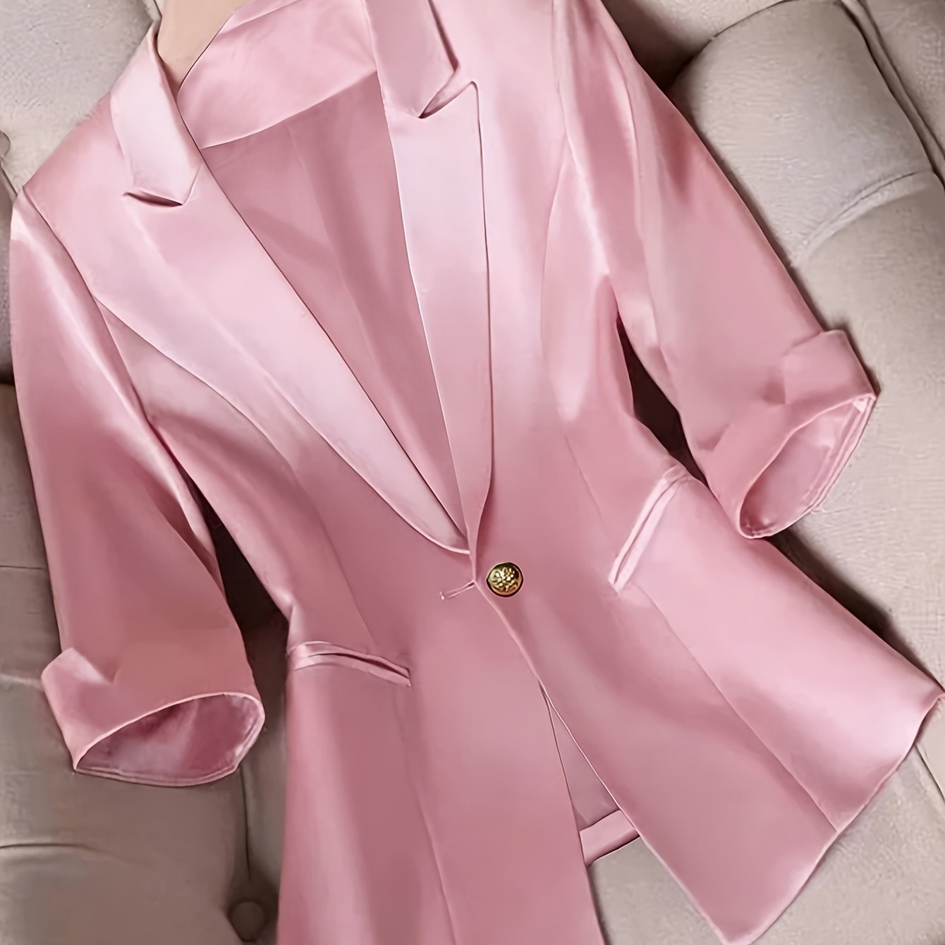 Elegant Women'S Pink Polyester Blazer - Solid Color, Regular Fit with Single-Breasted Button Detail, Versatile All-Season Jacket for Formal or Casual Attire, Allseason Jacket|Sophisticated Suit|Polyester Jacket, Ladies Blazer