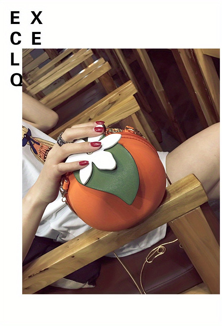 Adorable Orange Fruit Shape Crossbody Bag - Quirky PU Leather Chain Shoulder Bag with Adjustable Strap, Small Purse and Handbag for Women, Perfect for Casual Daily Use, Travel, and Outdoor Activities