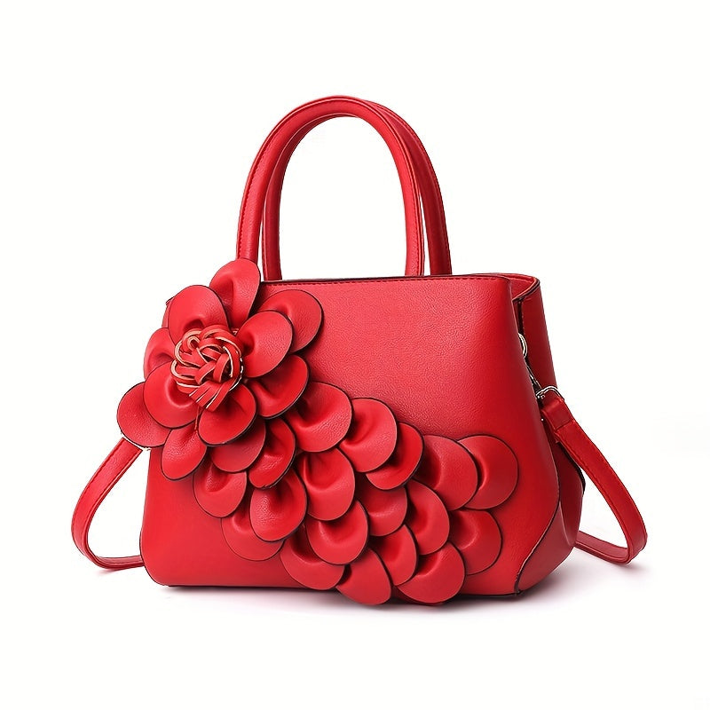 Elegant Floral Designer Handbag For Women, Vintage Style, PU Leather Shoulder & Crossbody Bag, Elegant Satchel Bag