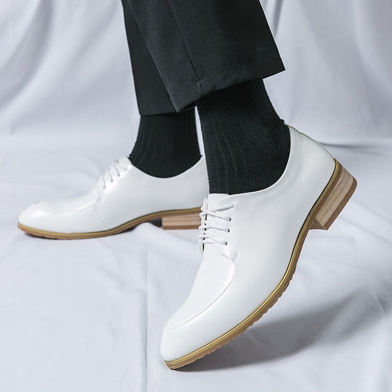 Pointed Wooden Heel Bottom Business Casual Formal men shoes Wear Pumps
