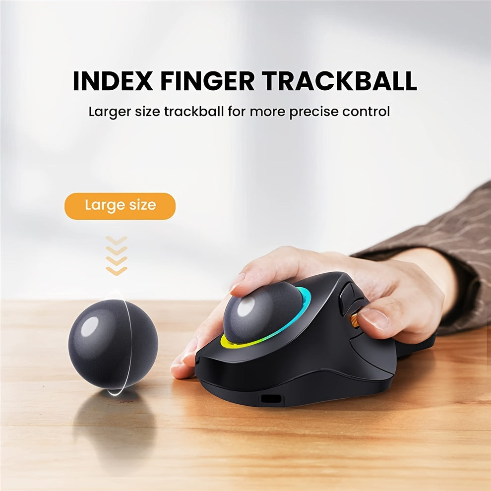 JOMAA EliteTrack - Ergonomic Wireless Rechargeable Trackball Mouse with RGB Lighting, 3-Device Connection, Index Control, and Long-Lasting Battery Life for Comfortable Computer and Laptop Navigation