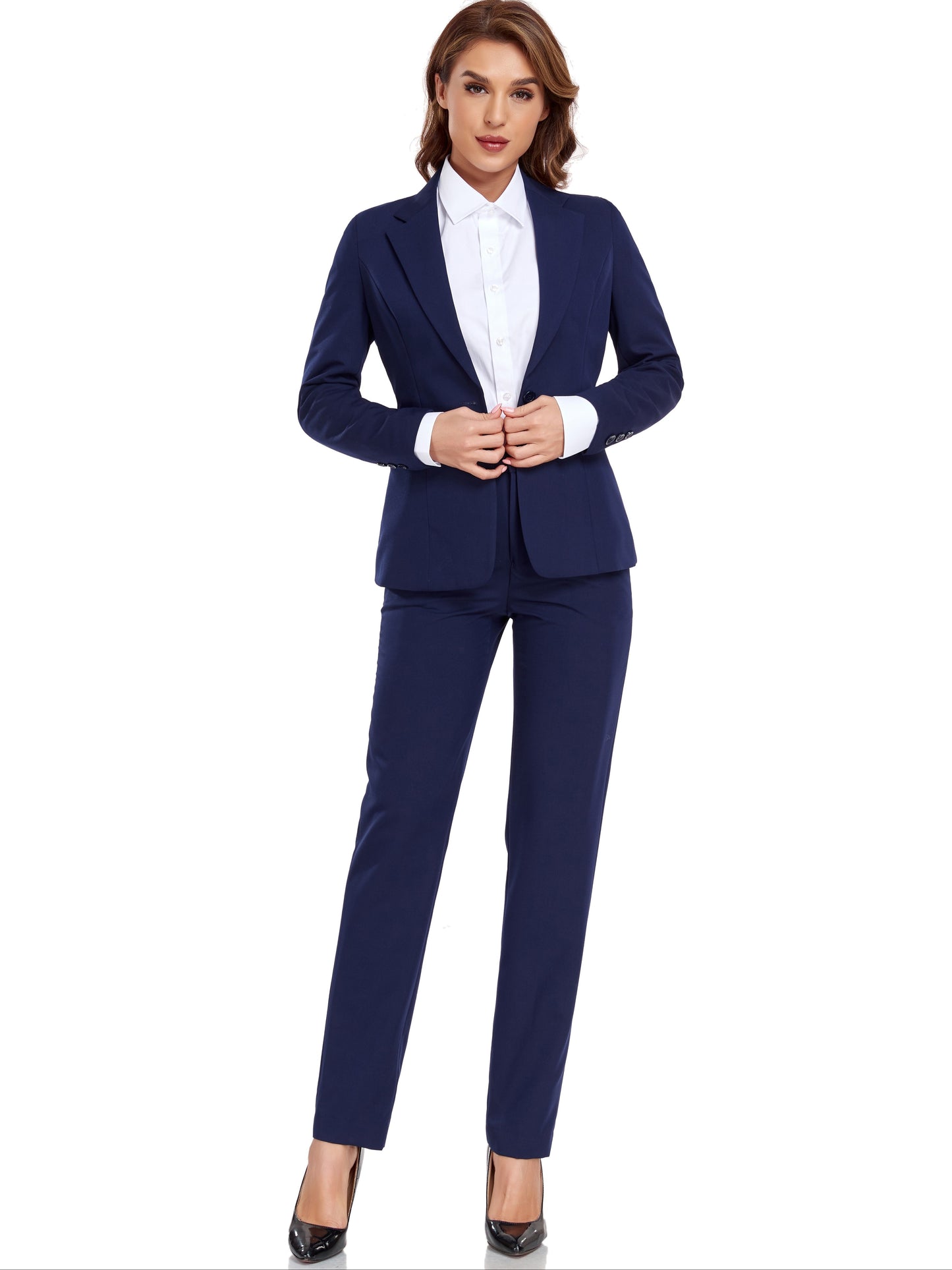 Pyiuhs Women's Casual Slim Fit Business 2pcs Blazer Set Long Sleeve Button Blazer Skinny High Waist Pants Outfits