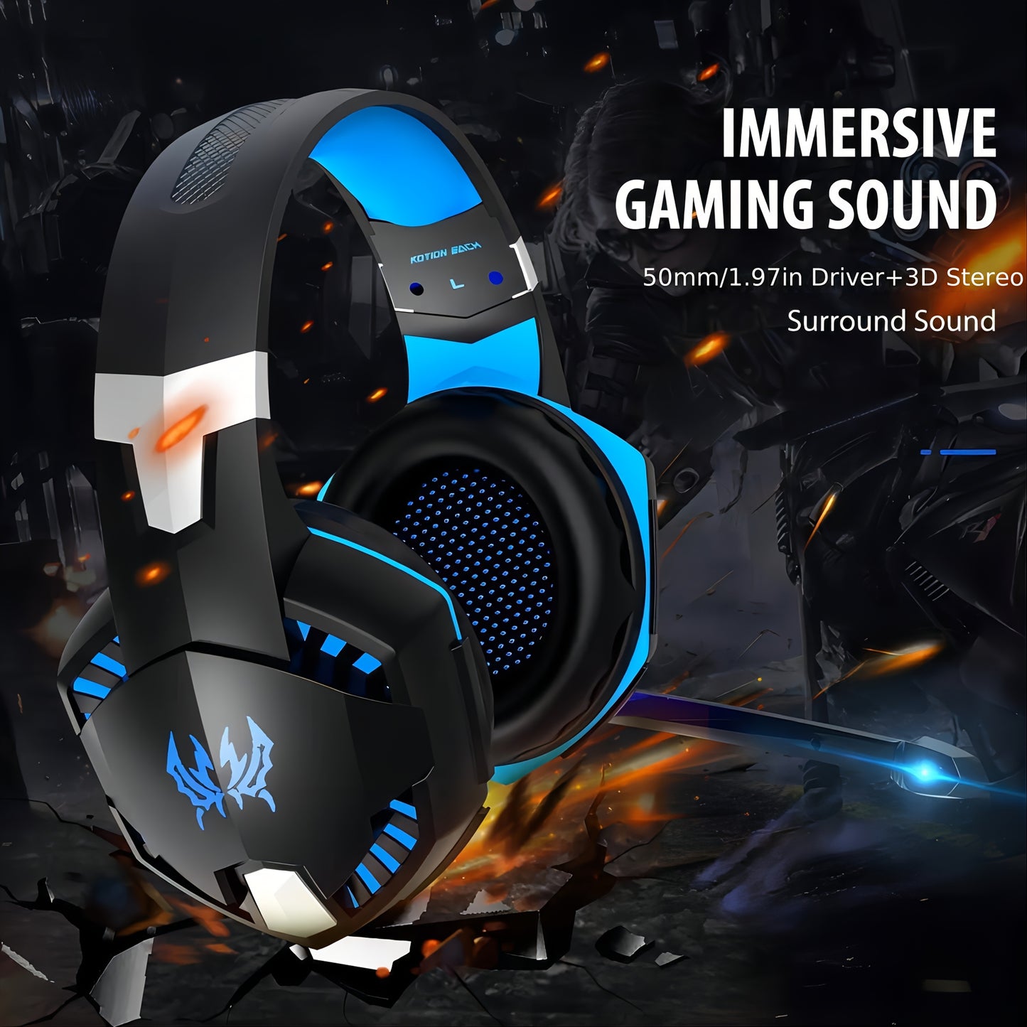 G2000 Gaming Headset, with Mic LED Light Over Ear Wired Headphones for PC Game, Video Games Ps 5, 3.5mm Audio Cable, Condenser Mic - USB