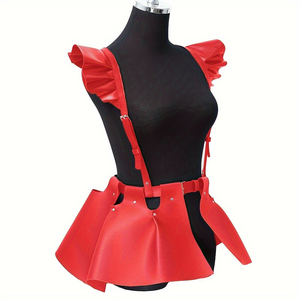 Vintage PU Leather A-Line Skirts - Ladies Ruffle Mini Skirts for Club & Party - Spring Summer Holiday Dressing Fashion