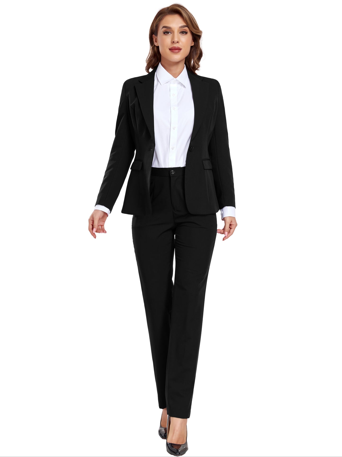 Pyiuhs Women's Casual Slim Fit Business 2pcs Blazer Set Long Sleeve Button Blazer Skinny High Waist Pants Outfits