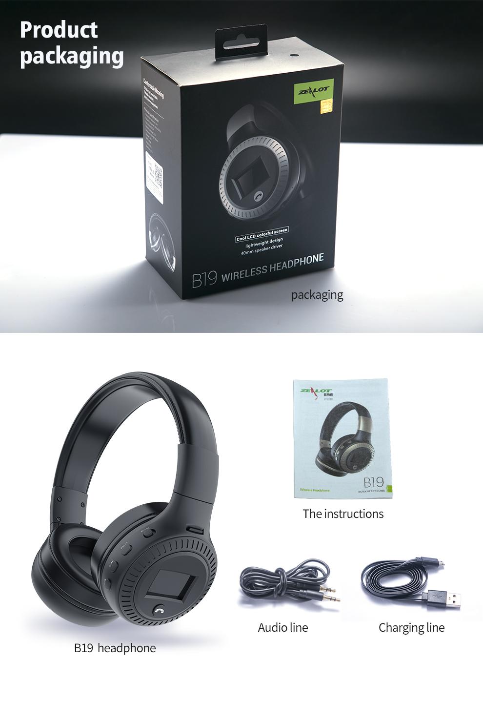Zealot B19 Wireless Headphones Headset Stereo Earphone With FM Radio Microphone For Computer Phone Compatible With TF Aux