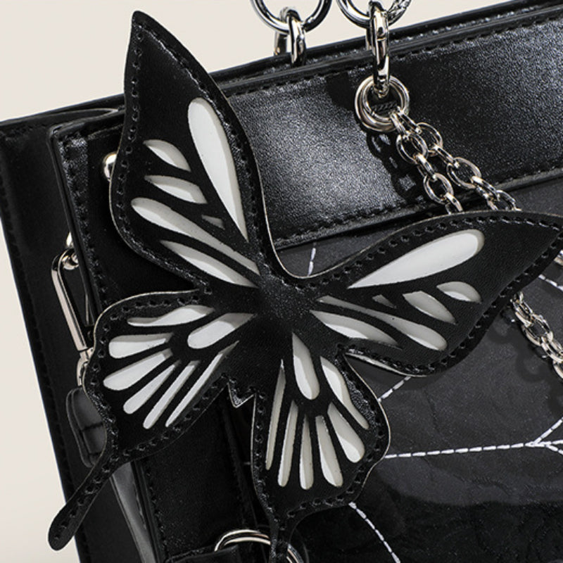 Vibrant Punk Style Spider Web Tote Bag - Trendy Goth Handbag for Women - Crossbody Bag with Y2K Butterfly Chain and Adjustable Strap
