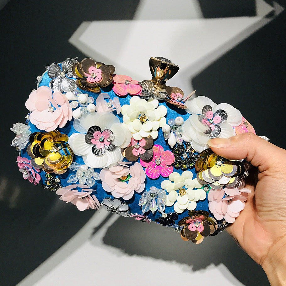 One 3D Beaded Flower Exquisite Evening Bag - Elegant Box Clutch Purse with Sparkling Accents, Women's Wedding Handbags for Party Prom, Carnival Mardi Gras Music Festival, and Formal Occasions - Perfect for Making a Statement