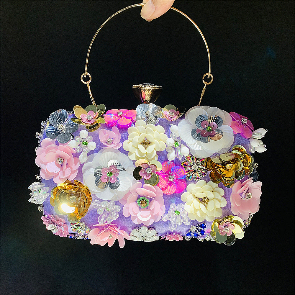 One 3D Beaded Flower Exquisite Evening Bag - Elegant Box Clutch Purse with Sparkling Accents, Women's Wedding Handbags for Party Prom, Carnival Mardi Gras Music Festival, and Formal Occasions - Perfect for Making a Statement