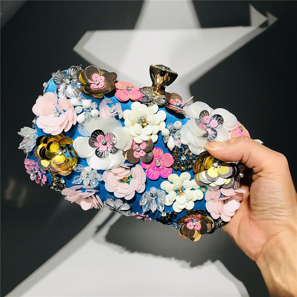 One 3D Beaded Flower Exquisite Evening Bag - Elegant Box Clutch Purse with Sparkling Accents, Women's Wedding Handbags for Party Prom, Carnival Mardi Gras Music Festival, and Formal Occasions - Perfect for Making a Statement