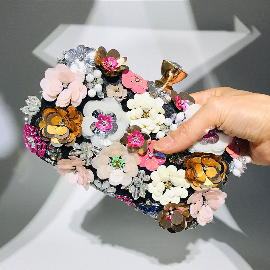 One 3D Beaded Flower Exquisite Evening Bag - Elegant Box Clutch Purse with Sparkling Accents, Women's Wedding Handbags for Party Prom, Carnival Mardi Gras Music Festival, and Formal Occasions - Perfect for Making a Statement