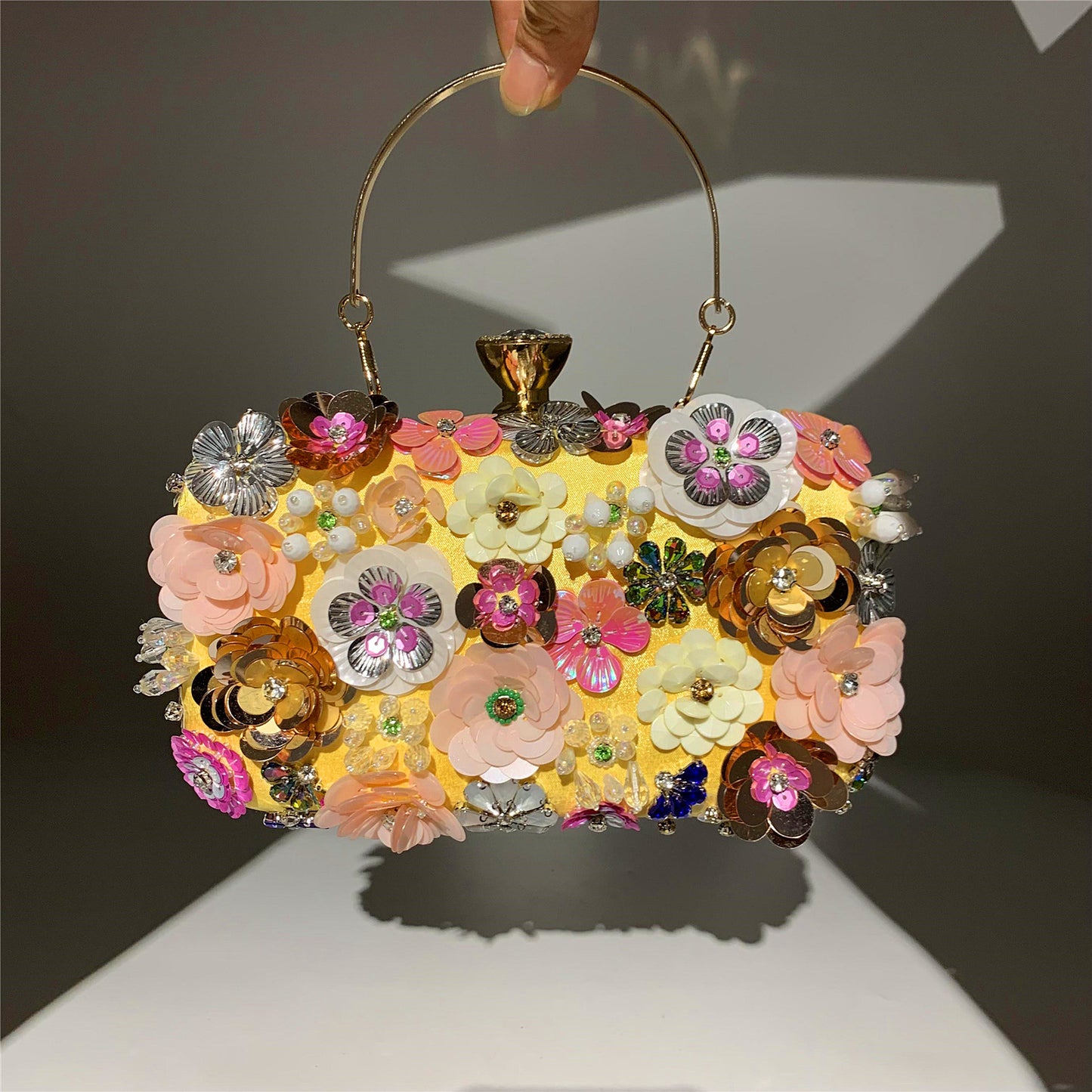One 3D Beaded Flower Exquisite Evening Bag - Elegant Box Clutch Purse with Sparkling Accents, Women's Wedding Handbags for Party Prom, Carnival Mardi Gras Music Festival, and Formal Occasions - Perfect for Making a Statement