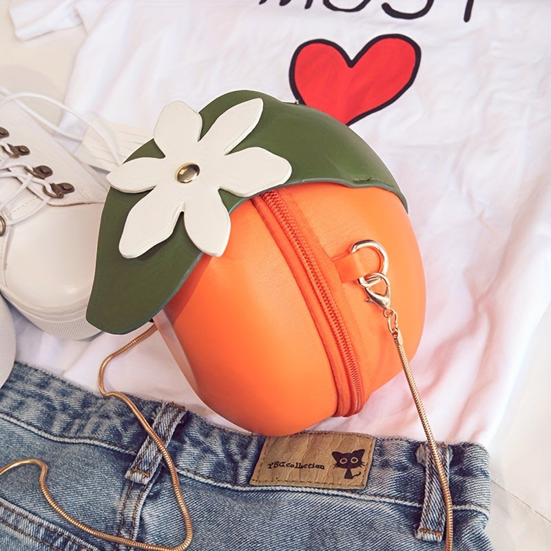 Adorable Orange Fruit Shape Crossbody Bag - Quirky PU Leather Chain Shoulder Bag with Adjustable Strap, Small Purse and Handbag for Women, Perfect for Casual Daily Use, Travel, and Outdoor Activities