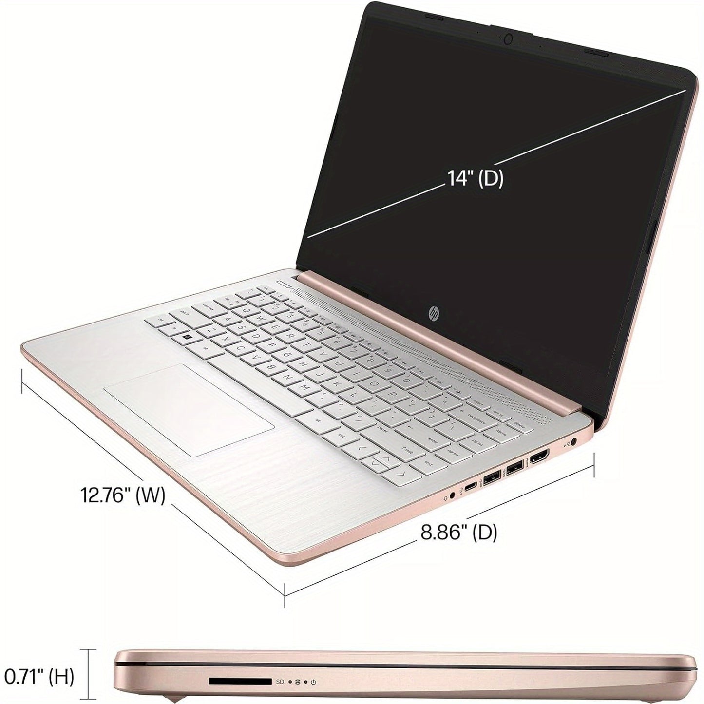 HP Ultral Light 14" Laptop, Intel Quad-Core N4120, 8GB RAM, Anti-Glare HD Display - 256GB Storage(128GB EMMC+ 128GB SD Card), Webcam, Windows 11 Home In S Mode