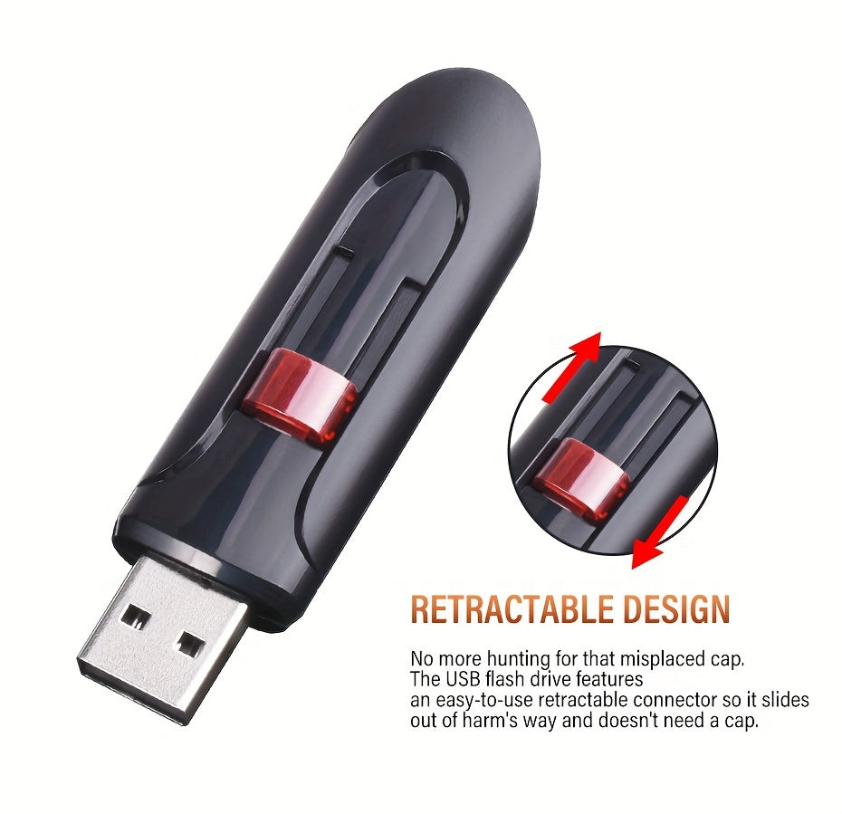 64GB Retractable USB Flash Drive - Durable Black Pen Drive with Red Slide, High-Speed Memory Stick for Business Gifts, Portable & Reliable Mini U Disk for Windows & MacOS