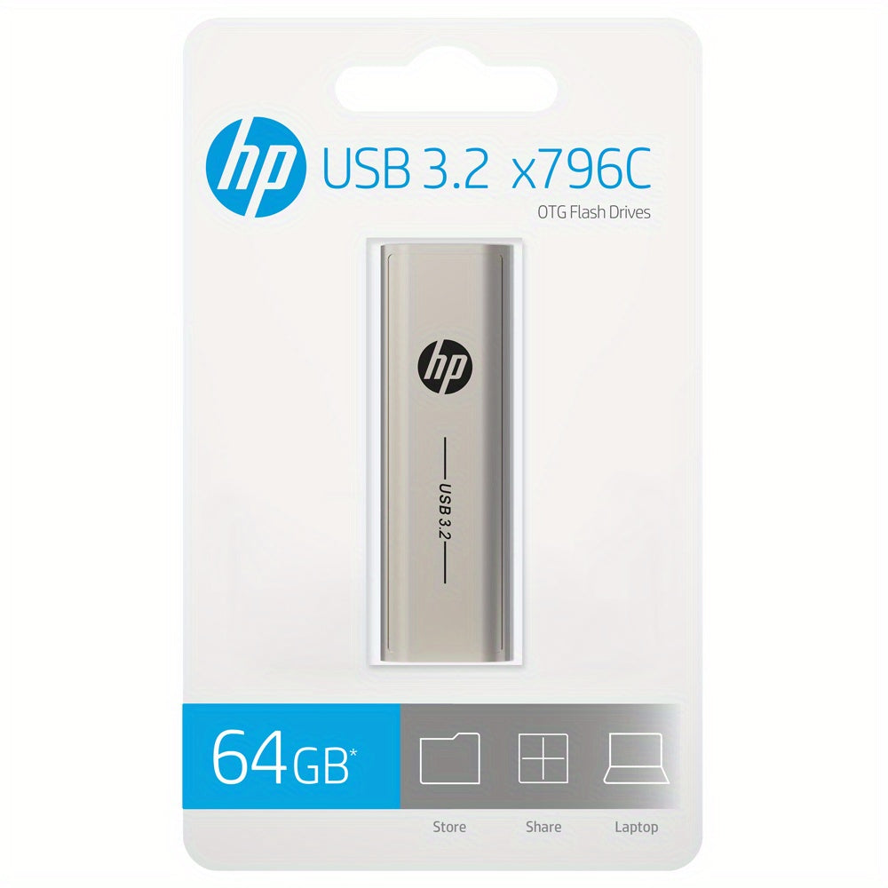 HP USB Type C Flash Drive Available in 64GB, 128GB, And 256GB - Fast Performance And Dual Interface for OTG Compatible Devices.