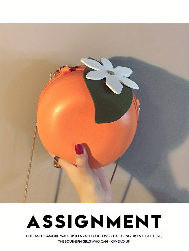 Adorable Orange Fruit Shape Crossbody Bag - Quirky PU Leather Chain Shoulder Bag with Adjustable Strap, Small Purse and Handbag for Women, Perfect for Casual Daily Use, Travel, and Outdoor Activities