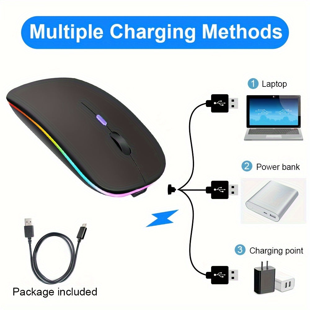 Wireless Mouse RGB Rechargeable Mice Wireless Computer Mause LED Backlit Ergonomic Gaming Mouse For PC Computer/laptop Windows/ios System With LED Color Light And Wireless 5.2