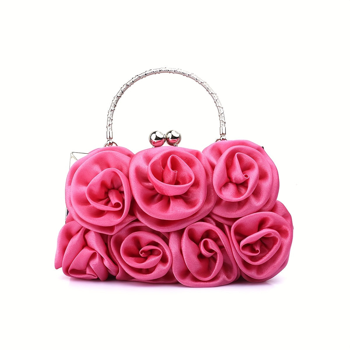 Elegant Floral Fabric Clutch with Kiss Lock Closure, Polyester Lined Evening Handbag for Women - Perfect for Weddings, Parties & Formal Events, Wedding Purse | Floral Embellished Purse | Soft Pink Roses Design