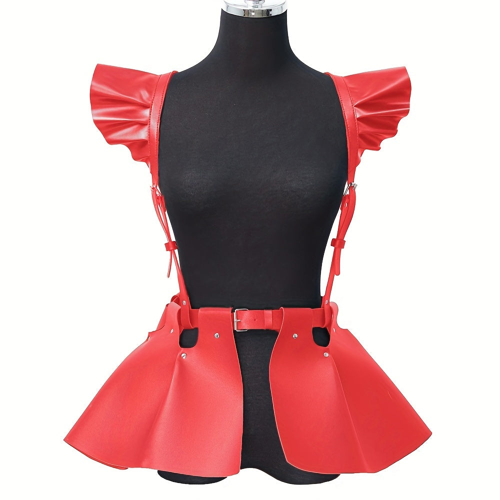 Vintage PU Leather A-Line Skirts - Ladies Ruffle Mini Skirts for Club & Party - Spring Summer Holiday Dressing Fashion