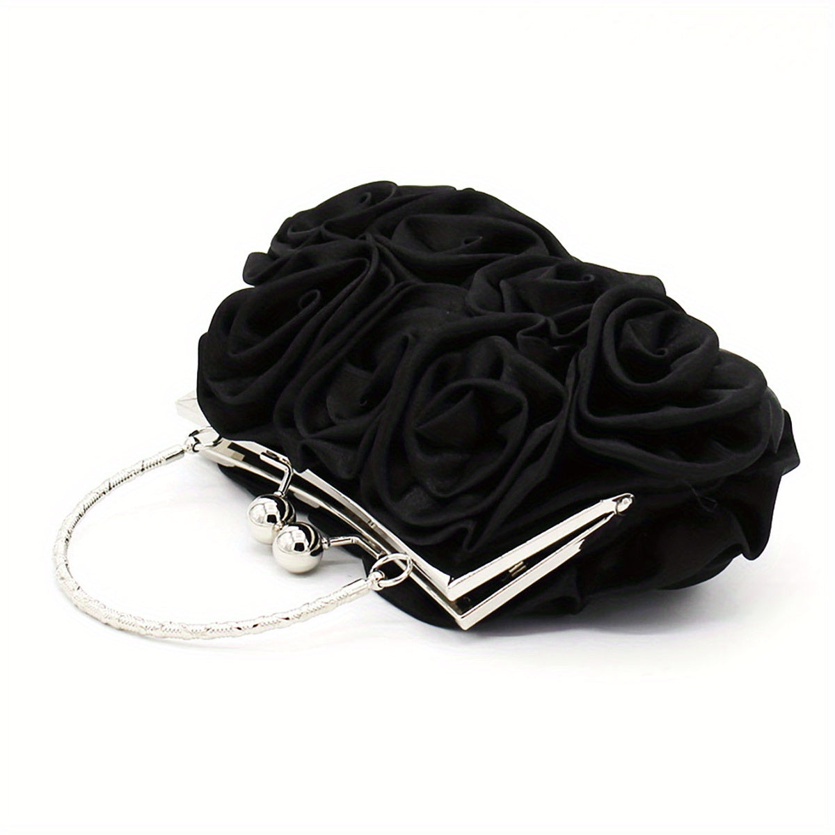 Elegant Floral Fabric Clutch with Kiss Lock Closure, Polyester Lined Evening Handbag for Women - Perfect for Weddings, Parties & Formal Events, Wedding Purse | Floral Embellished Purse | Soft Pink Roses Design