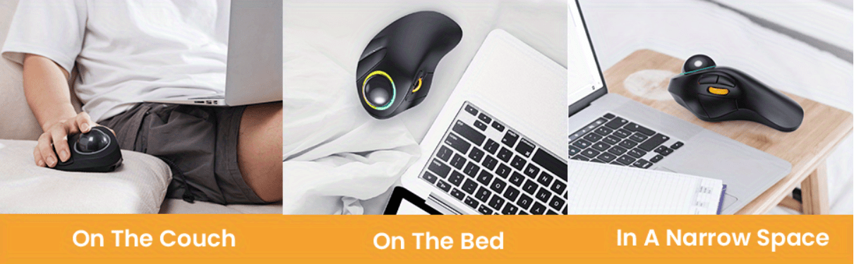 JOMAA EliteTrack - Ergonomic Wireless Rechargeable Trackball Mouse with RGB Lighting, 3-Device Connection, Index Control, and Long-Lasting Battery Life for Comfortable Computer and Laptop Navigation