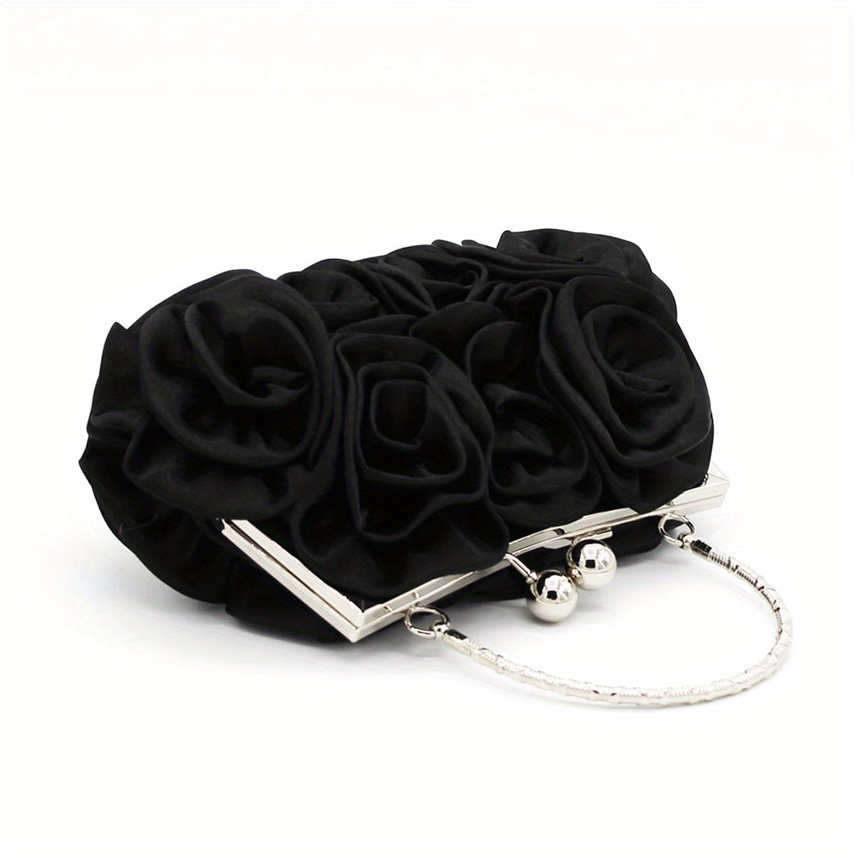 Elegant Floral Fabric Clutch with Kiss Lock Closure, Polyester Lined Evening Handbag for Women - Perfect for Weddings, Parties & Formal Events, Wedding Purse | Floral Embellished Purse | Soft Pink Roses Design