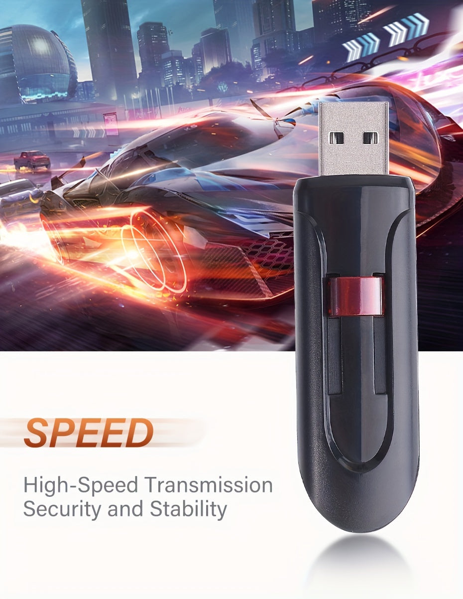 64GB Retractable USB Flash Drive - Durable Black Pen Drive with Red Slide, High-Speed Memory Stick for Business Gifts, Portable & Reliable Mini U Disk for Windows & MacOS