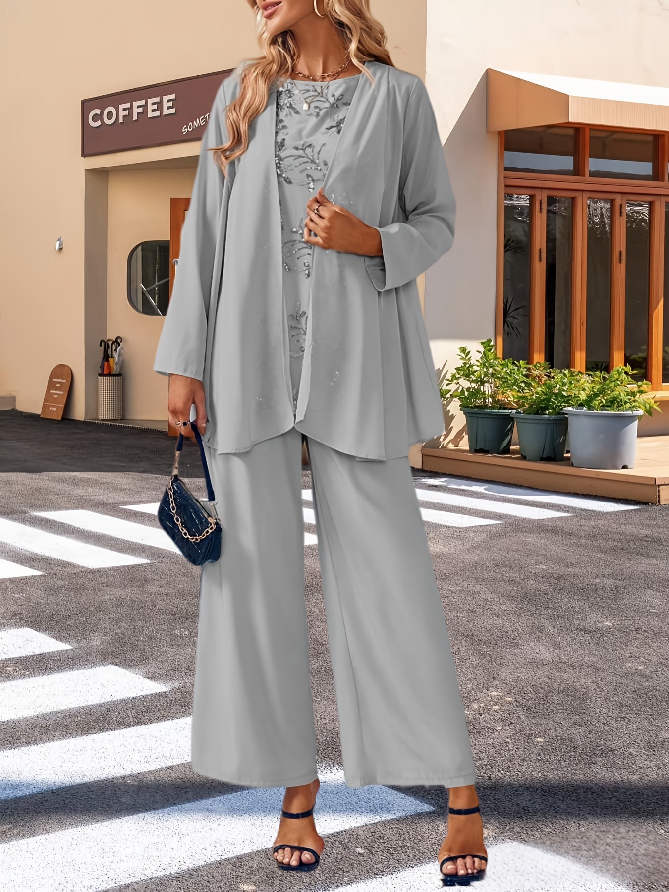Women'S 3pcs Lace Pants Suits Mother Of Bride Dressy Elegant Sets Wedding Formal Outfit