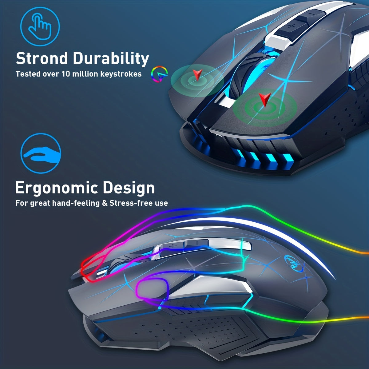HXSI New 2.4GG Wireless Mouse Color Backlight and Rechargeable USB Plug and Play Optical Mouse Suitable for Home Games, Office Computer Peripherals