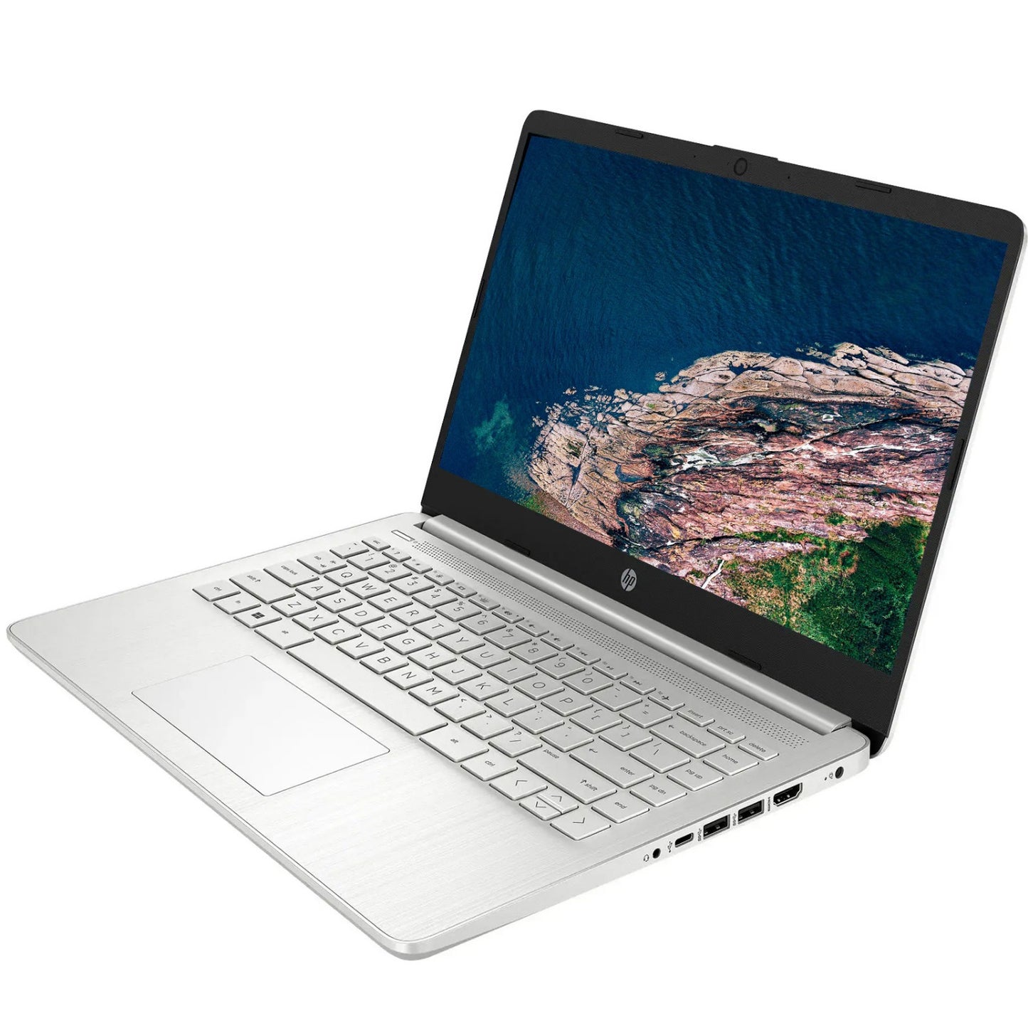 HP 14" Slim Laptop for Student & Business, Intel Quad-Core N4120, 8GB RAM, 256GB Storage (128GB eMMC+ 128GB SD Card), 1-Year Microsoft 365, Webcam, Windows 11 Home in S Mode, Natural Silver, with Cleaning Brush