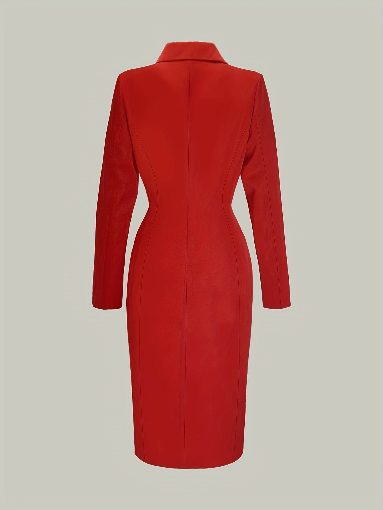 Elegant Red Double-Breasted Mid-Length Polyester Jacket for Women - Chic Lapel, Long Sleeves & Side Pockets, Ideal for Office & Casual Wear, Sophisticated Style