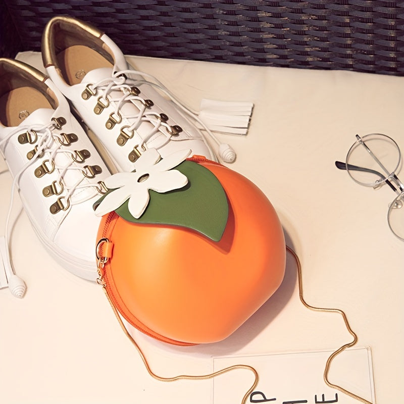 Adorable Orange Fruit Shape Crossbody Bag - Quirky PU Leather Chain Shoulder Bag with Adjustable Strap, Small Purse and Handbag for Women, Perfect for Casual Daily Use, Travel, and Outdoor Activities