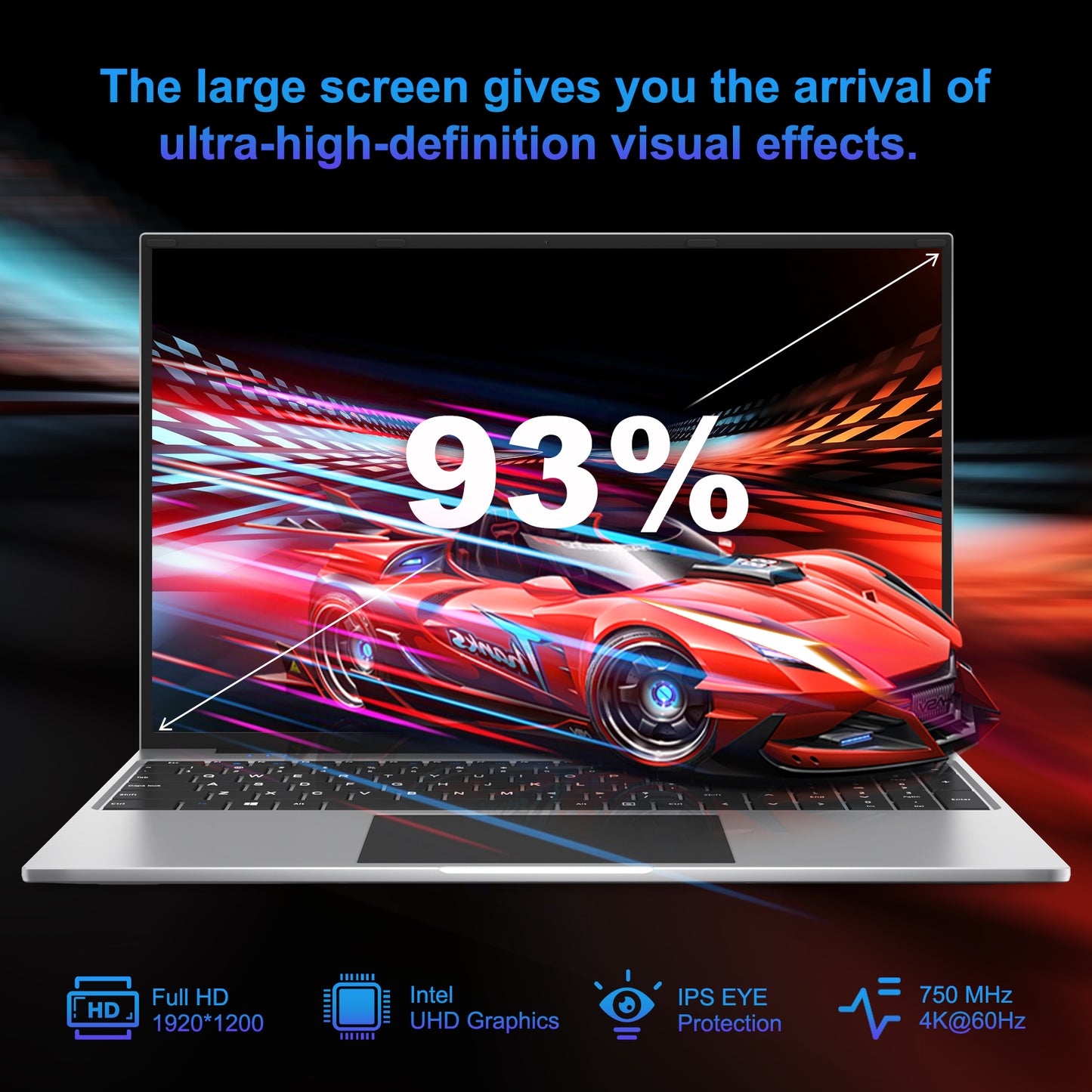 Laptop 16 Inch, 16GB DDR5 512GB SSD, Quad Core N100 CPU, FHD IPS 1200P Display, Notebook Computers with Cooling System, 38WH Battery, 2.4G+5G WiFi.