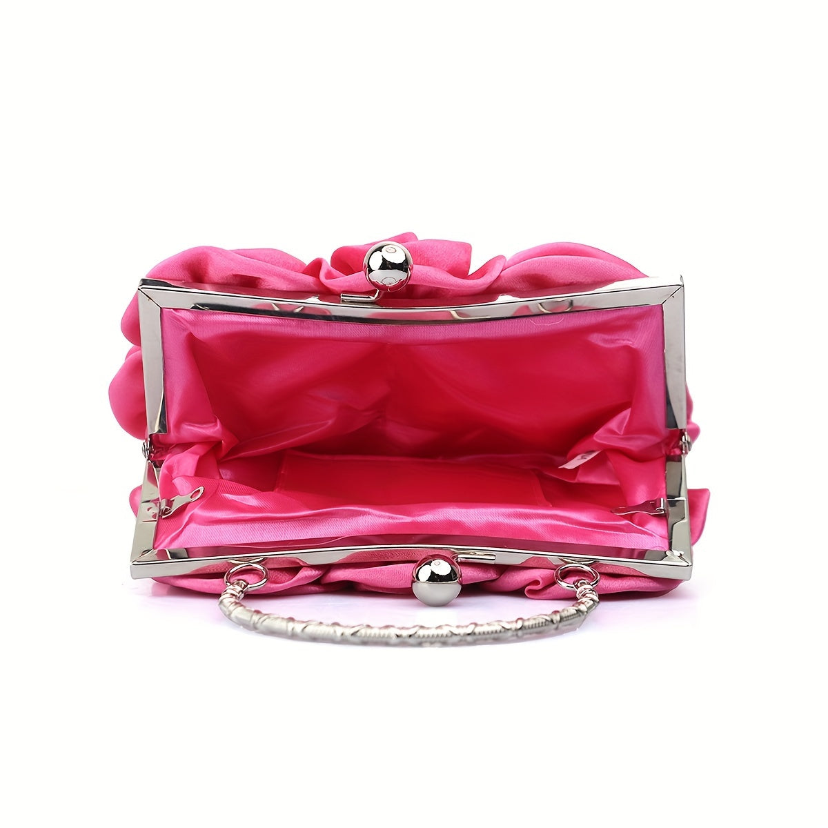 Elegant Floral Fabric Clutch with Kiss Lock Closure, Polyester Lined Evening Handbag for Women - Perfect for Weddings, Parties & Formal Events, Wedding Purse | Floral Embellished Purse | Soft Pink Roses Design