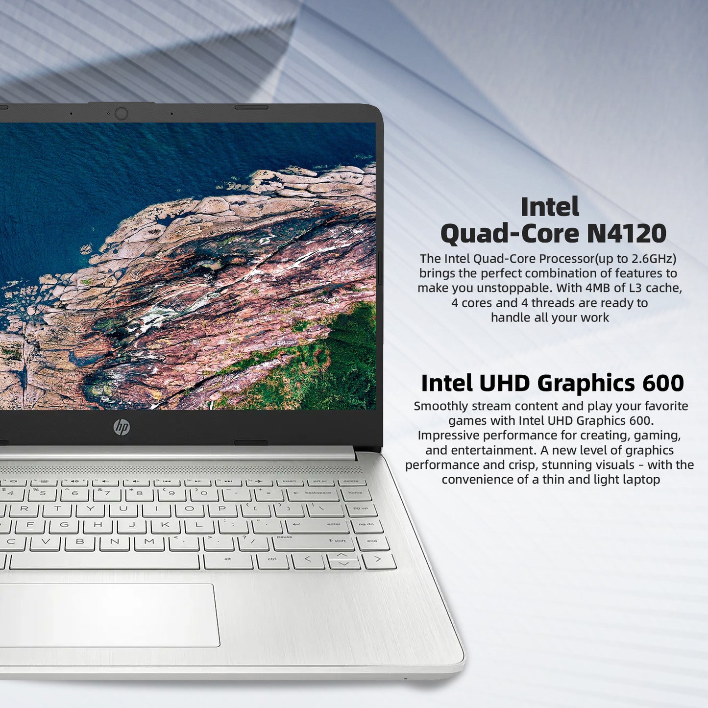 HP 14" Slim Laptop for Student & Business, Intel Quad-Core N4120, 8GB RAM, 256GB Storage (128GB eMMC+ 128GB SD Card), 1-Year Microsoft 365, Webcam, Windows 11 Home in S Mode, Natural Silver, with Cleaning Brush