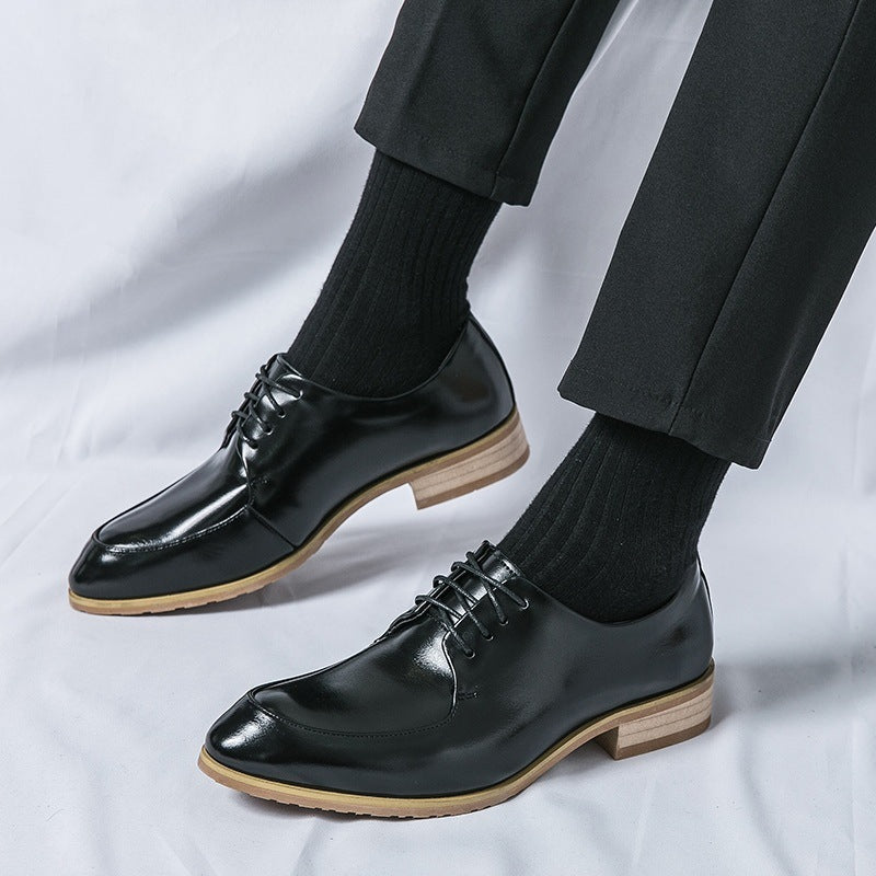 Pointed Wooden Heel Bottom Business Casual Formal men shoes Wear Pumps