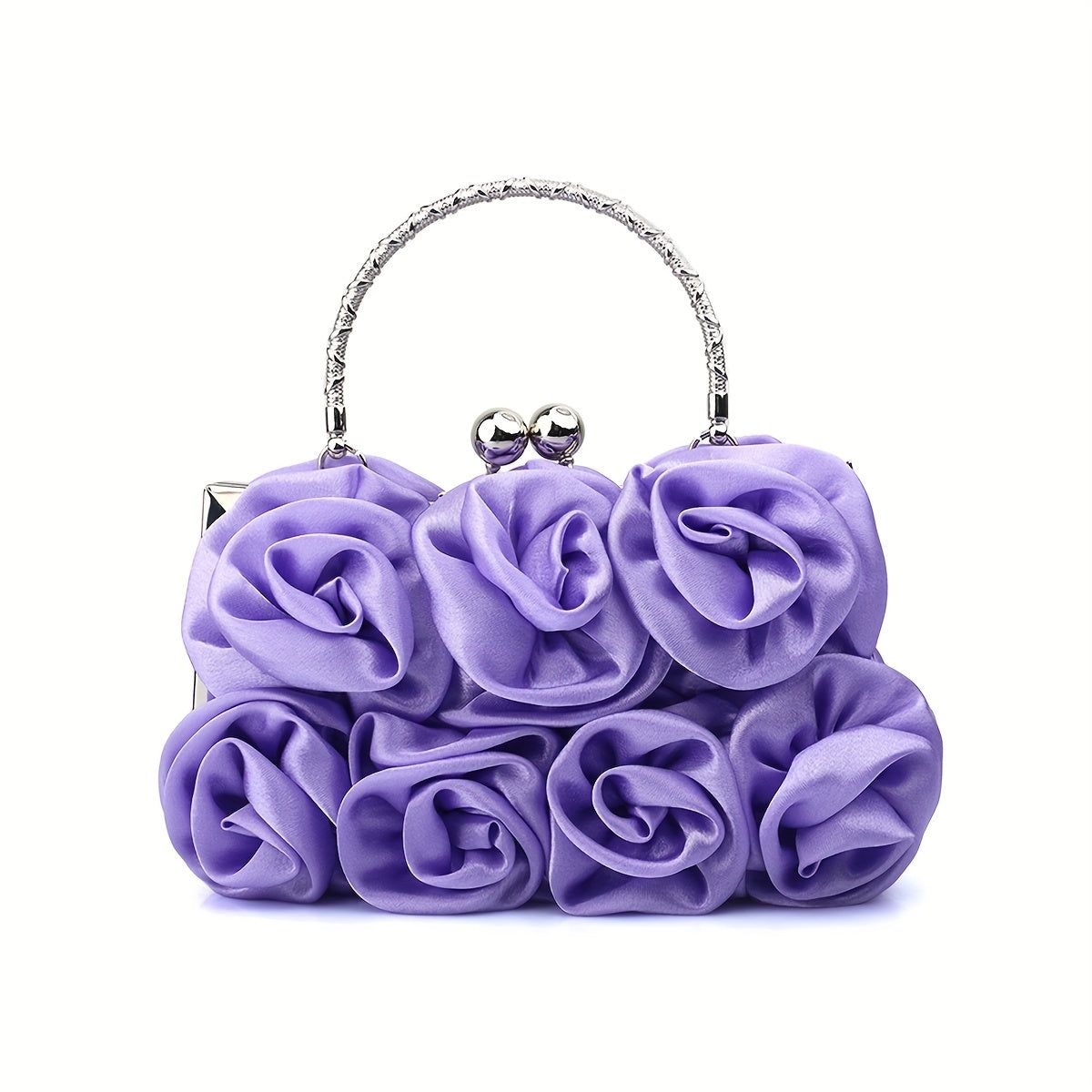 Elegant Floral Fabric Clutch with Kiss Lock Closure, Polyester Lined Evening Handbag for Women - Perfect for Weddings, Parties & Formal Events, Wedding Purse | Floral Embellished Purse | Soft Pink Roses Design