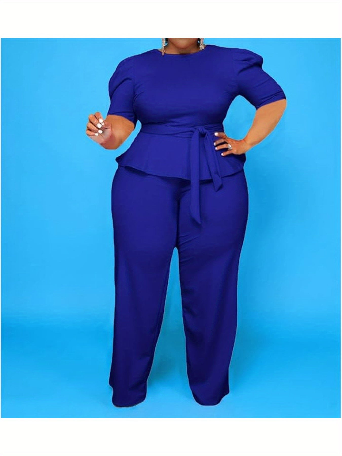 Plus Size 2pcs Outfits for Women Blazer Top Long Sleeve Long Pants Sets Formal Evening Ruffles Slim Fit Blazer Top And Long Pants Set Casual Elegant Business Suit with Belt
