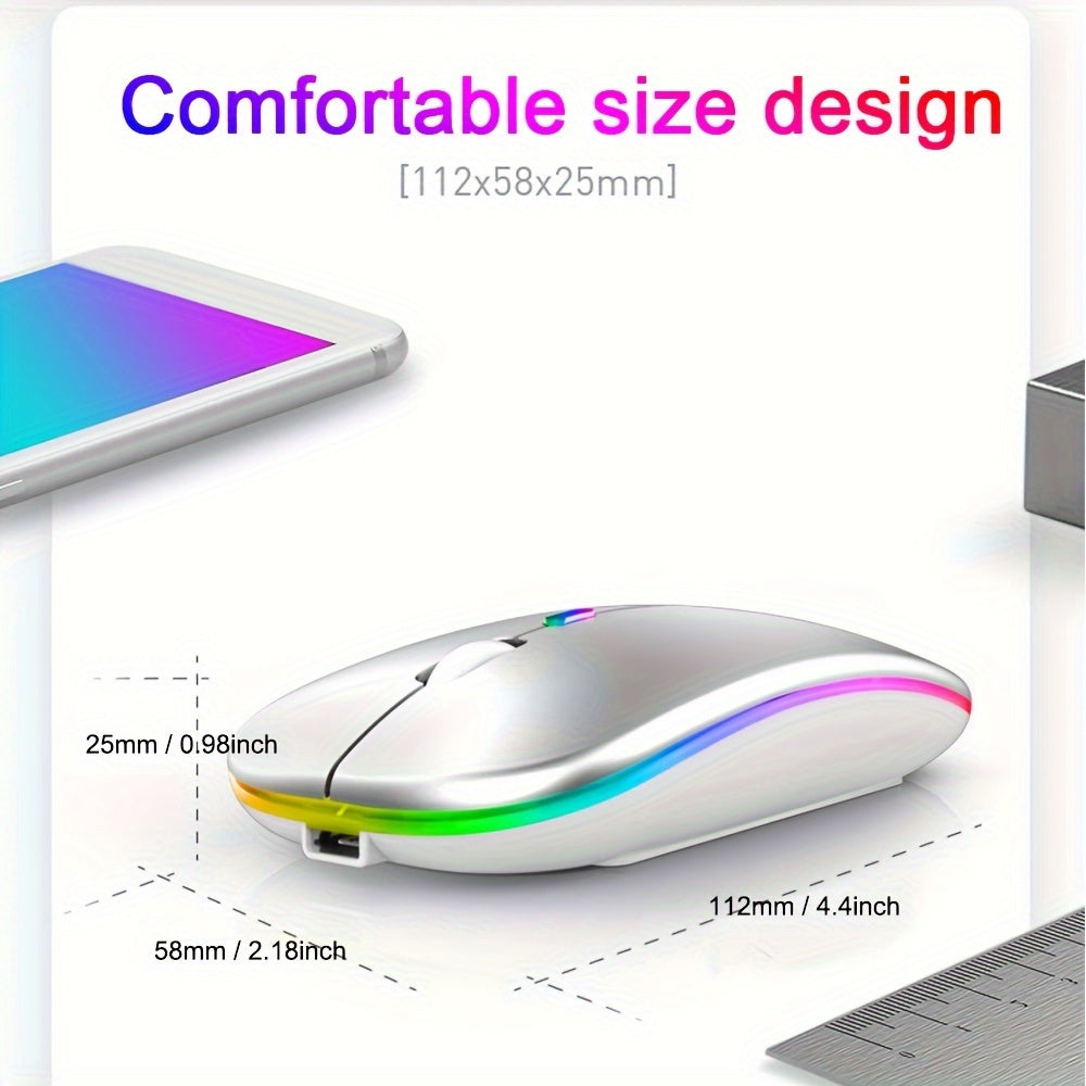 Wireless Mouse RGB Rechargeable Mice Wireless Computer Mause LED Backlit Ergonomic Gaming Mouse For PC Computer/laptop Windows/ios System With LED Color Light And Wireless 5.2