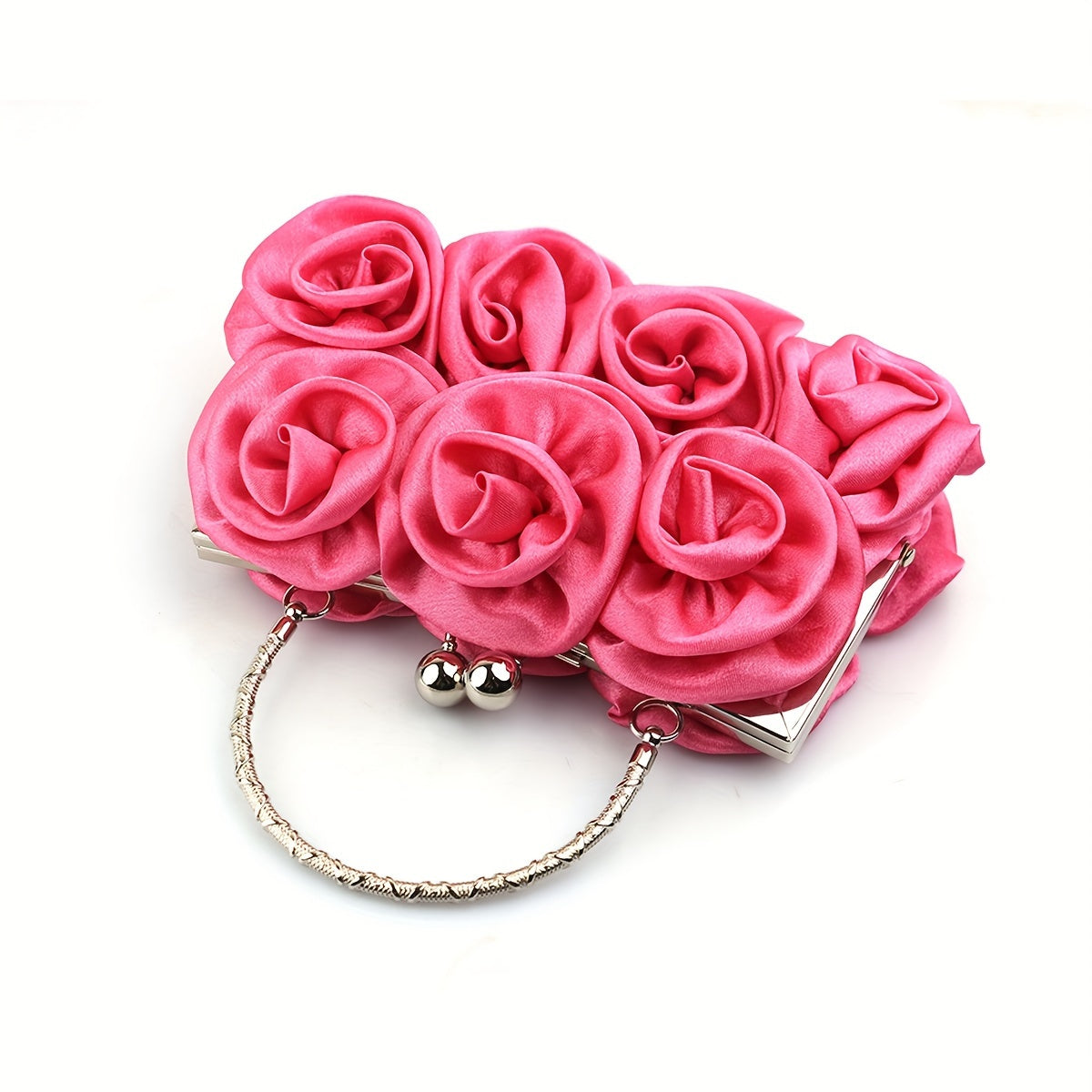 Elegant Floral Fabric Clutch with Kiss Lock Closure, Polyester Lined Evening Handbag for Women - Perfect for Weddings, Parties & Formal Events, Wedding Purse | Floral Embellished Purse | Soft Pink Roses Design