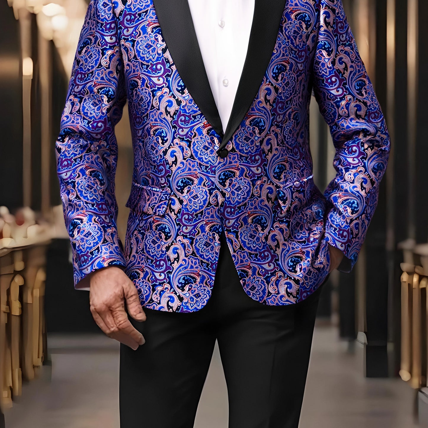 LINEZISEID Men'S Premium Suit Jackets & Blazers Floral Design Single-Breasted Tuxedo Regular Fit Casual Wedding Blazer (Includes Bow Tie, Color Random)