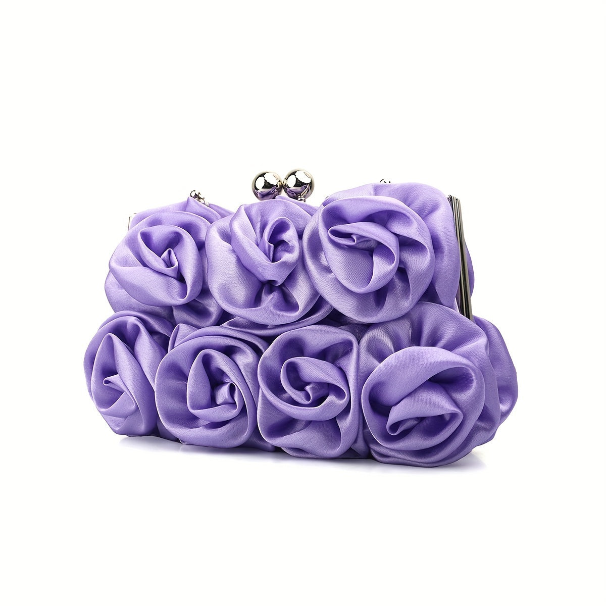 Elegant Floral Fabric Clutch with Kiss Lock Closure, Polyester Lined Evening Handbag for Women - Perfect for Weddings, Parties & Formal Events, Wedding Purse | Floral Embellished Purse | Soft Pink Roses Design