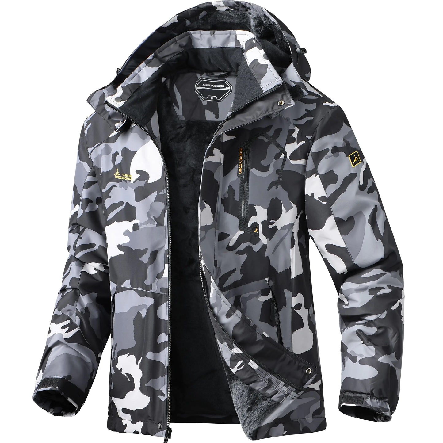 BOWOXO Winter Jacket for Men Skiing Warm Fleece Jackets Hooded Waterproof Rain Jacket Camo Thermal Snowboarding Jacket Windbreaker for Cold Weather(Camo2XL)