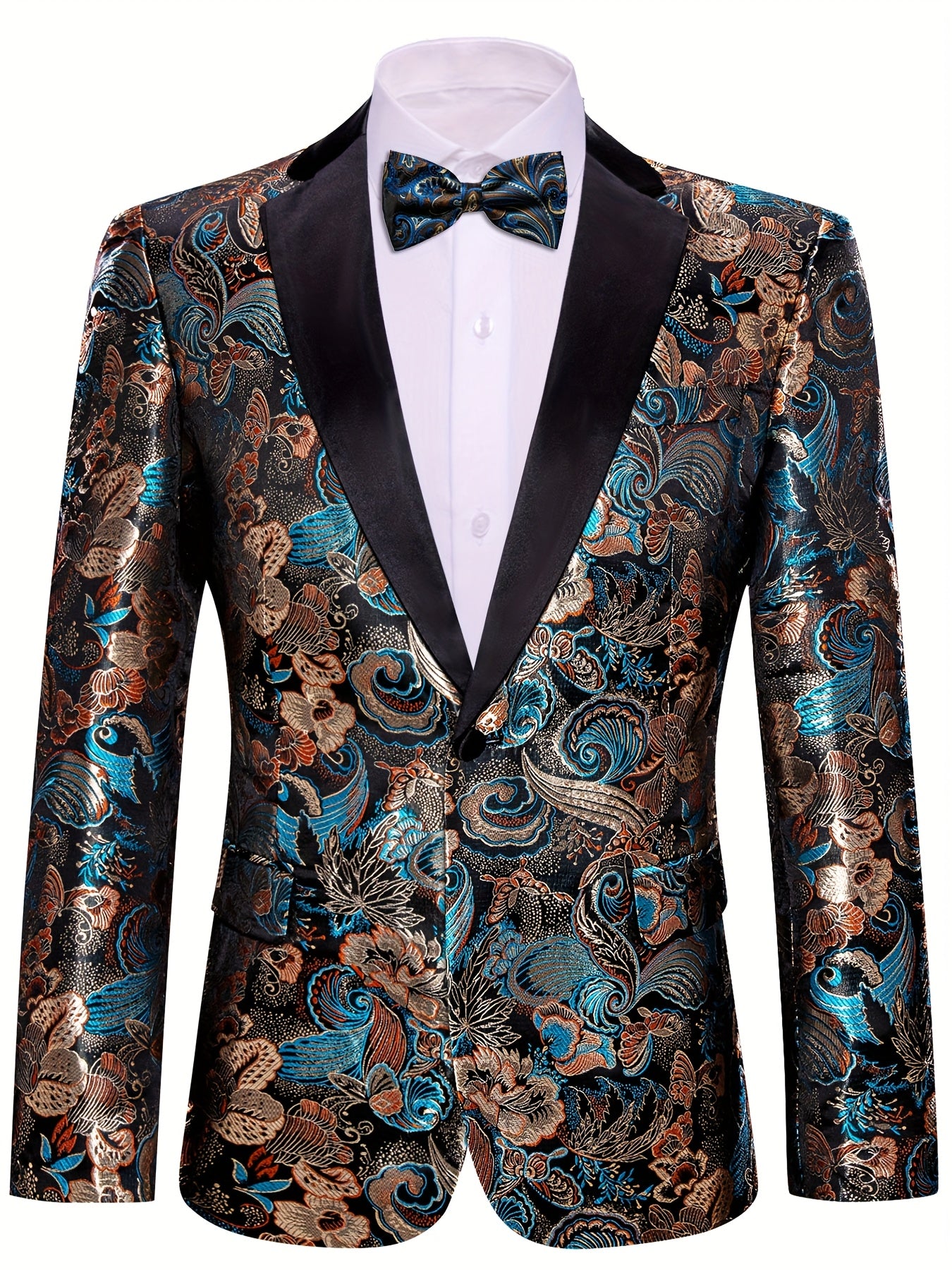 LINEZISEID Men'S Premium Suit Jackets & Blazers Floral Design Single-Breasted Tuxedo Regular Fit Casual Wedding Blazer (Includes Bow Tie, Color Random)
