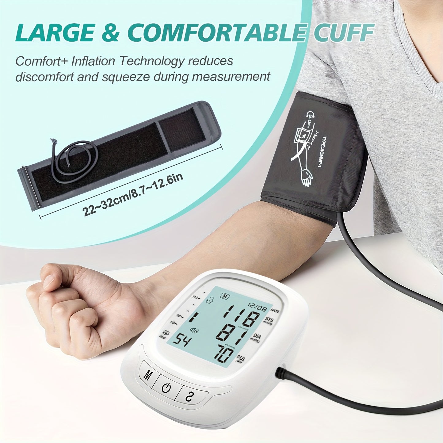Blood Pressure Machine For Adults, Fully Automatic Blood Pressure Meter, Digital LCD Display, Simple Operation, Cuffs Can Be Adjusted, Suitable For Family High And Low Blood Pressure, Arrhythmia Test, Elderly Health Guards.Ba