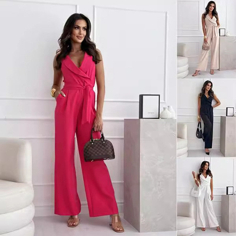 Jumpsuit With Belt Trousers Women's Clothing
