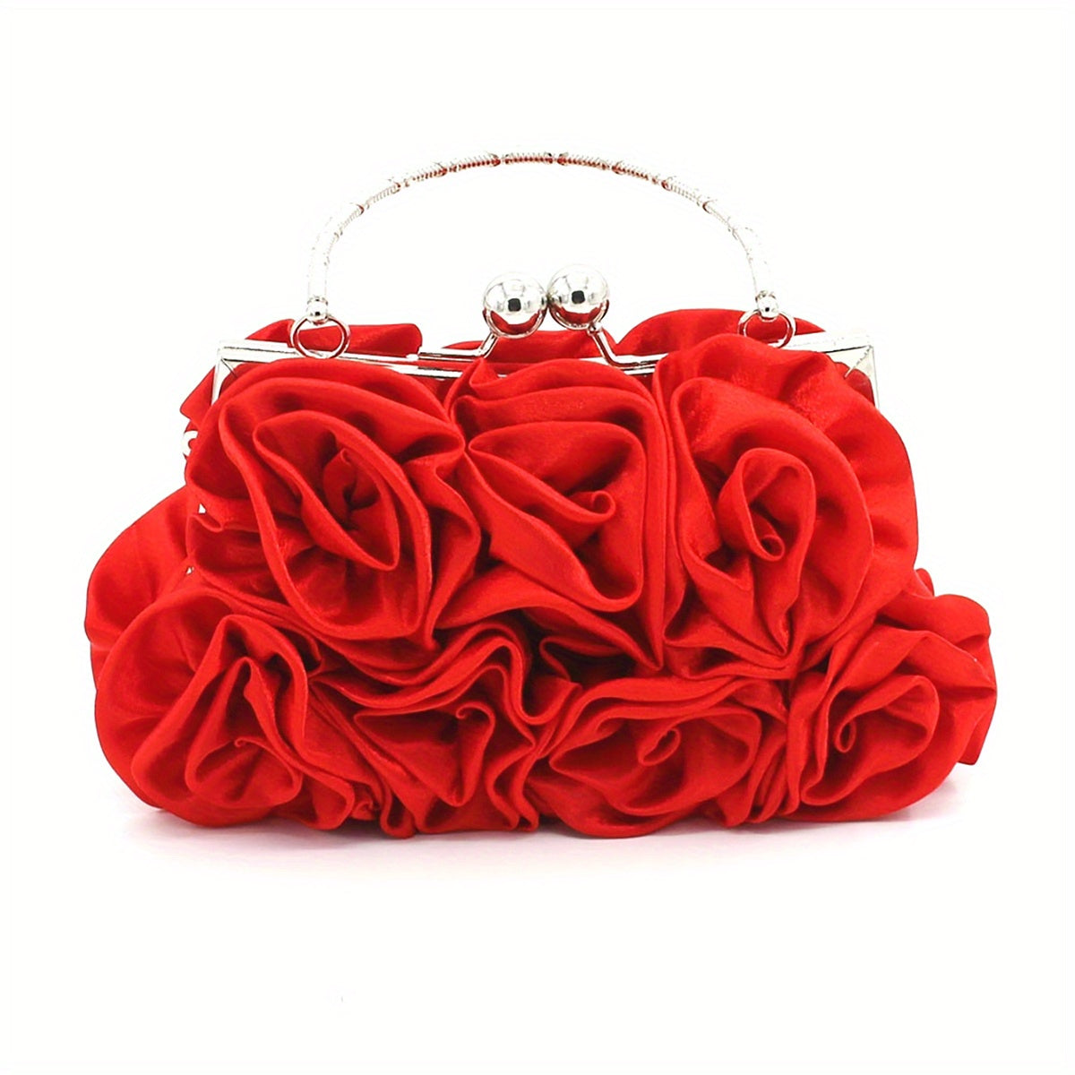 Elegant Floral Fabric Clutch with Kiss Lock Closure, Polyester Lined Evening Handbag for Women - Perfect for Weddings, Parties & Formal Events, Wedding Purse | Floral Embellished Purse | Soft Pink Roses Design